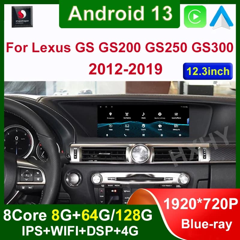 Android 13 8 + 128G 12.3 pollici Qualcomm Auto Carplay Lettore Dvd per auto per Lexus GS 200 250 300 350 450 Navigazione Multimediale Stereo
