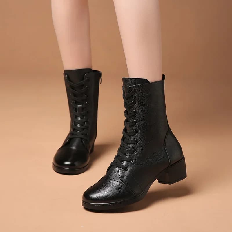 XIHAHA Stivali in vera pelle moda Scarpe da ballo latino Scarpe da balletto con tacco alto da donna con suola morbida Sneaker da donna quadrata