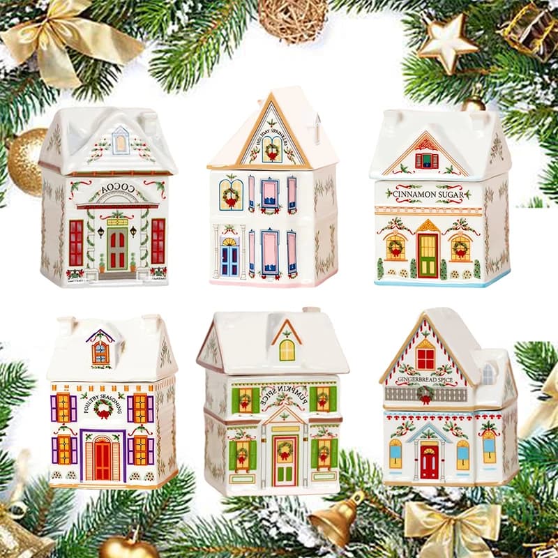[G331]Set di case delle spezie del villaggio delle vacanze, mini barattoli di case di pan di zenzero di Natale, candela natalizia da appoggio della cucina con decorazioni festive