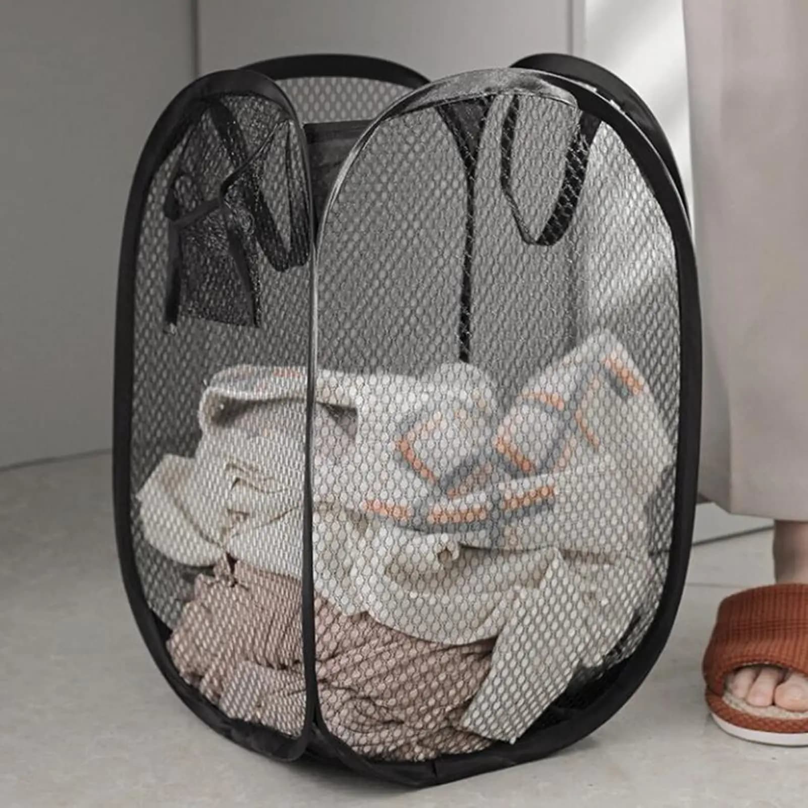 Cesto Pieghevole per la Separazione della Biancheria Sporca, Contenitore a Rete per il Lavaggio, Borsa Portaoggetti per il Bagno, Secchio con Telaio, Organizer per Bucato, Sacchetto Contenitore