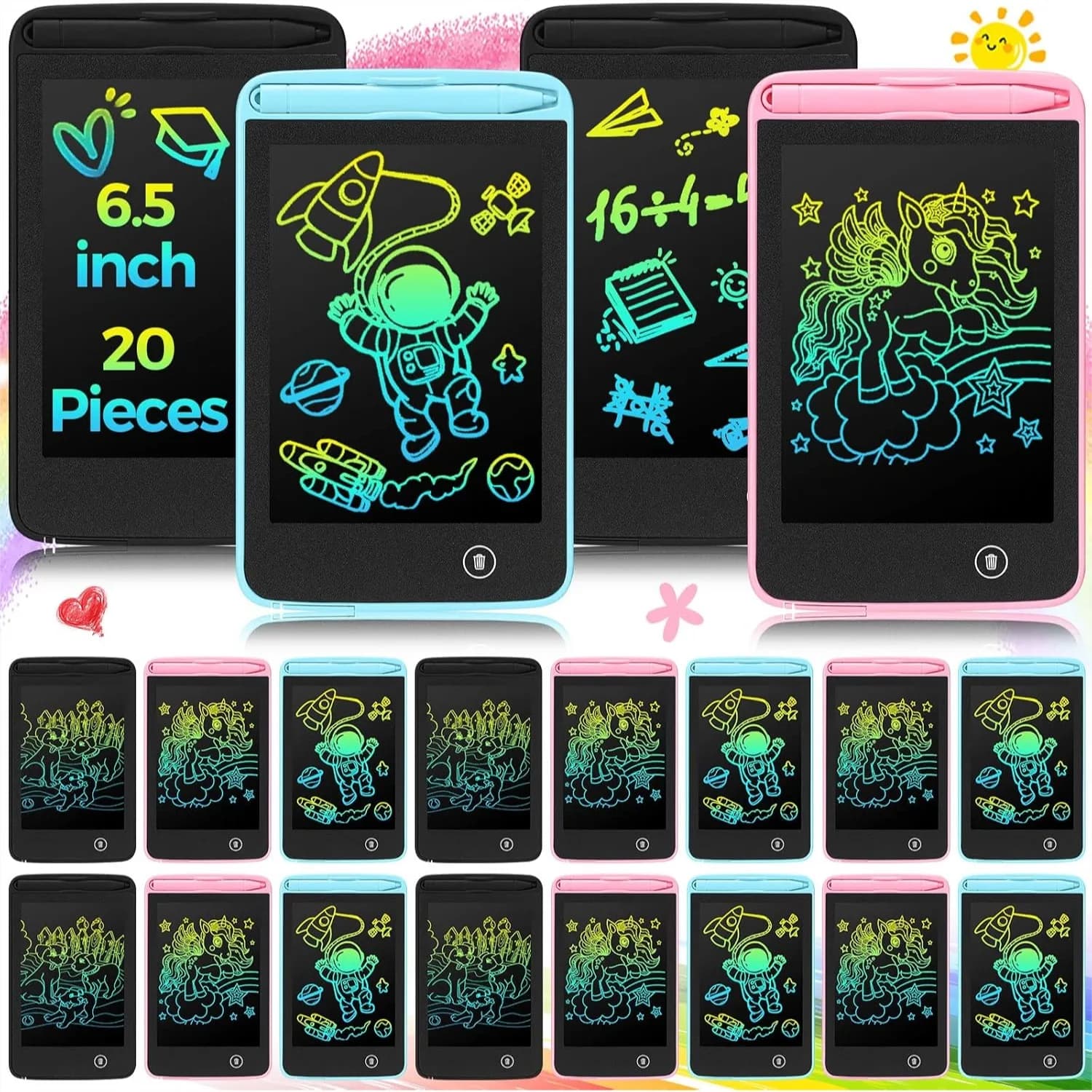 20 Pezzi Tablet LCD per Bambini da 6,5 Pollici, Lavagna Colorata Cancellabile per Disegno, Ideale per Viaggi e Aula