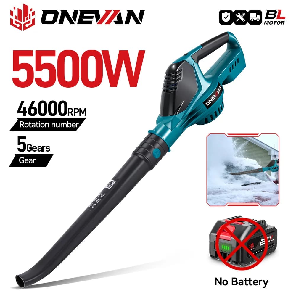 ONEVAN 5Gears 5500W Soffiatore elettrico senza spazzole 2 in 1 Soffiatore per foglie di neve senza fili e utensile elettrico per pin batteria Makita