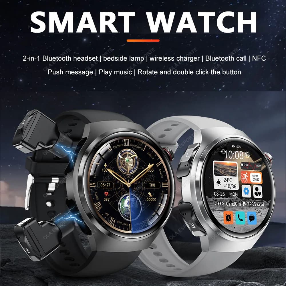 Smartwatch 2 in 1 with Headphones Wireless TWS Headphones Bluetooth Calls Men's Waterproof Sports Watch for Android iOS 2025