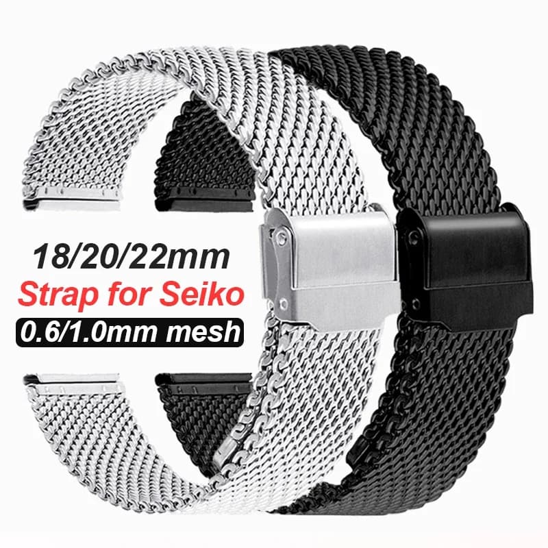Bracciale in maglia milanese da 1,0 mm 0,6 mm per cinturino in acciaio inossidabile Seiko Smartwatch per cinturino universale con doppia fibbia di sicurezza Rolex