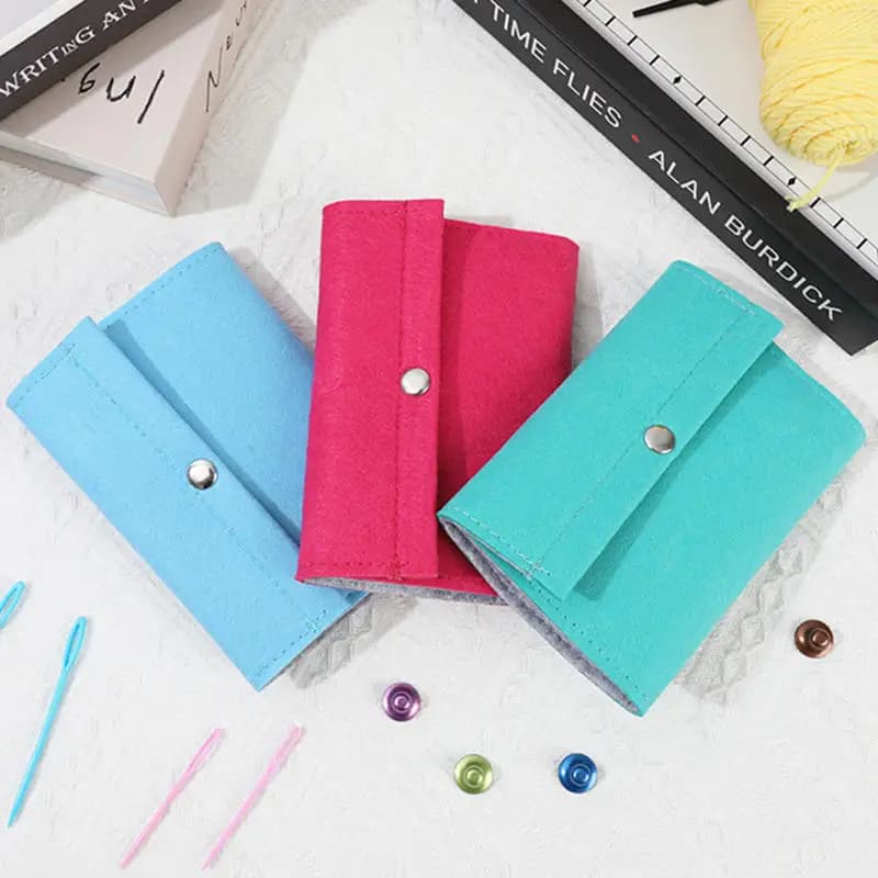 Borsa porta uncinetti e ferri da maglia circolari in feltro, organizer per strumenti da cucito con 1 tasca grande e 2 piccole