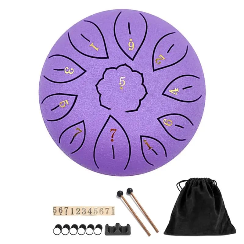 -[Cilae-17R] Rain Drum For Outside, Steel Tongue Drum 11 Notes 6 Inches Chakra Tank Drum Steel Percussion Padded Mallets