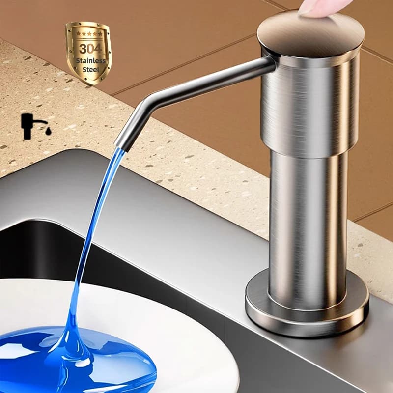 Dispenser di Sapone per Lavello da Cucina, Dispenser Integrato nel Lavello, Dispenser di Sapone da Appoggio Spazzolato, Pompa Dispenser Argento Grigio Scuro