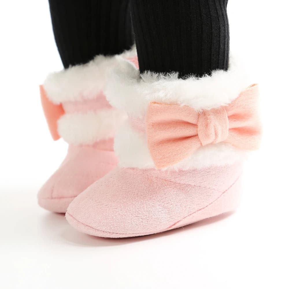 1 paio di stivali da bambino, stivali da neve con fiocco carino per bambina, suola morbida, antiscivolo, caldi, scarpe da passeggio per neonato imbottite invernali