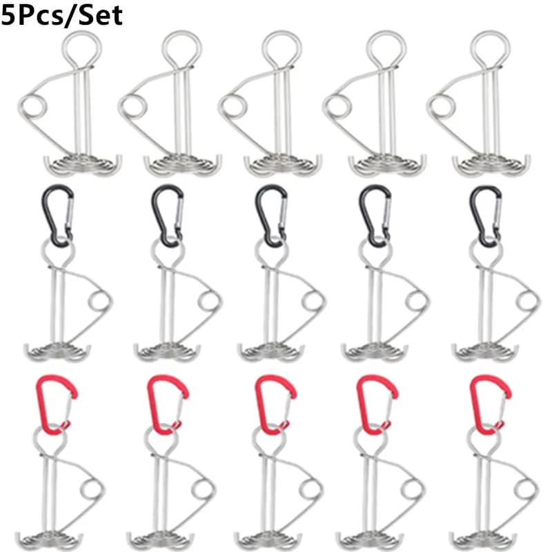 Windproof 5PCS Rope Buckle Retractable Spring Design Outdoor Camping Octopus Deck Ground Nails High Strength Tent Stakes