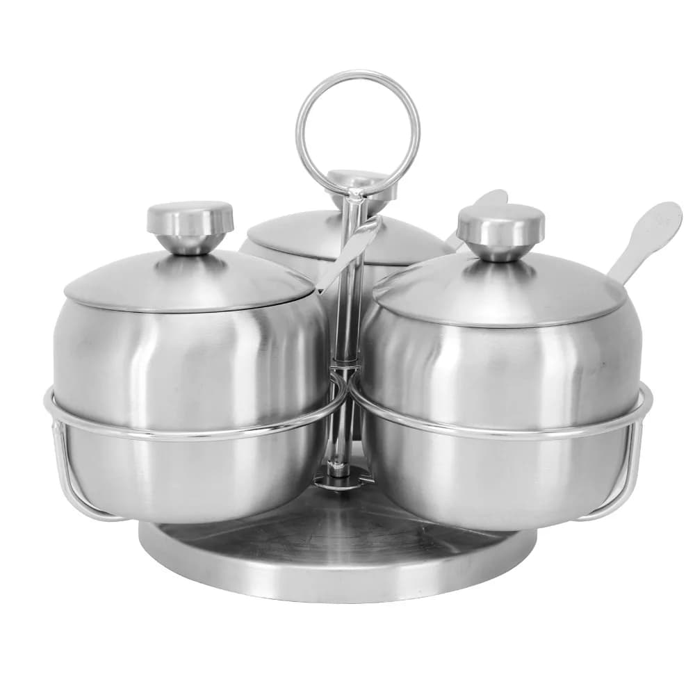 Durable 304 Stainless Steel Rotating Condiment Jar With Lid With Spoon Spice Container Set 250ml Seasoning Pot Set Restaurant