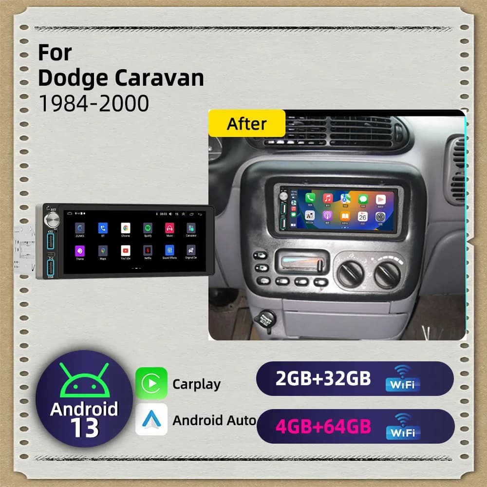 6.86" Android Car Radio 1din Car Multimedia Autoradio Head Unit Stereo for Dodge Caravan 1984-2000 Carplay Android Auto Screen
