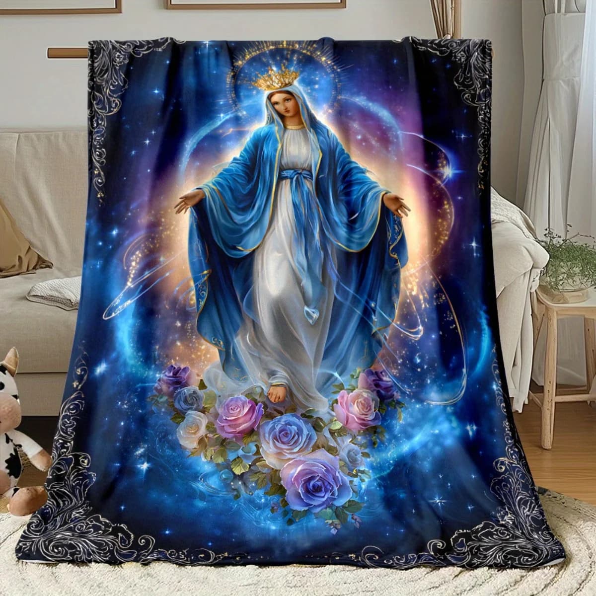 Coperta in flanella religiosa della Vergine Maria - Copriletto morbido e caldo adatto per viaggi, campeggio, divano - Regalo accogliente