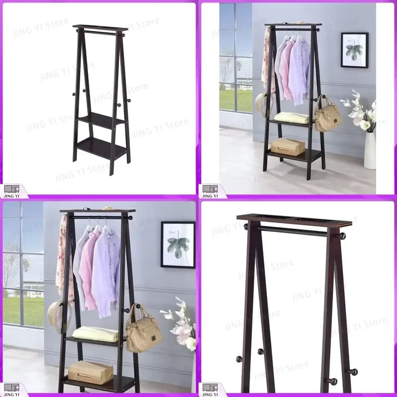Dark Espresso Wooden Coat Rack 59 Inch Tall Freestanding Clothes Hanger Stand with Hooks Entryway Hallway Bedroom Furniture