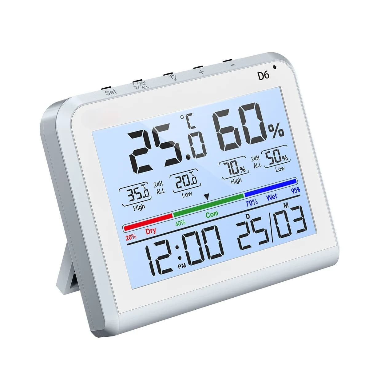 High Precision Desktop Electronic Thermometer Hygrometer with Time Date for Home Office Bedroom Baby Room