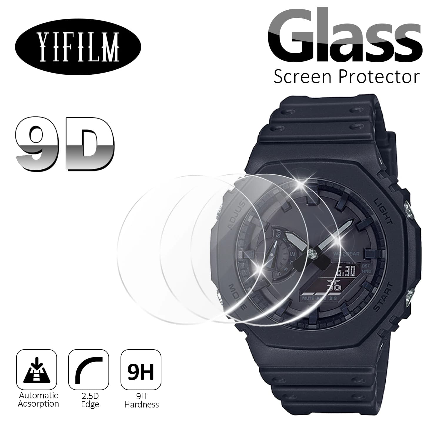 2Pcs 9H Tempered Glass Screen Protector for Casio GA-2100 GA-2000 GA-2110 GM-2100 GMA-S2100 GA-B2100 Anti-Scratch Watch Film