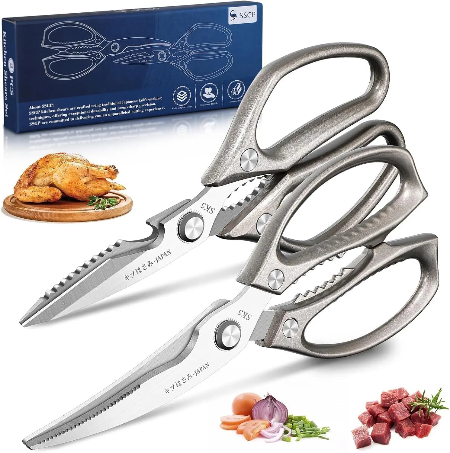 Set di Forbici da Cucina SSGP, Forbici Robuste per Pollame e Tacchino, in Acciaio Inossidabile Lavabili in Lavastoviglie, Regalo di Natale per