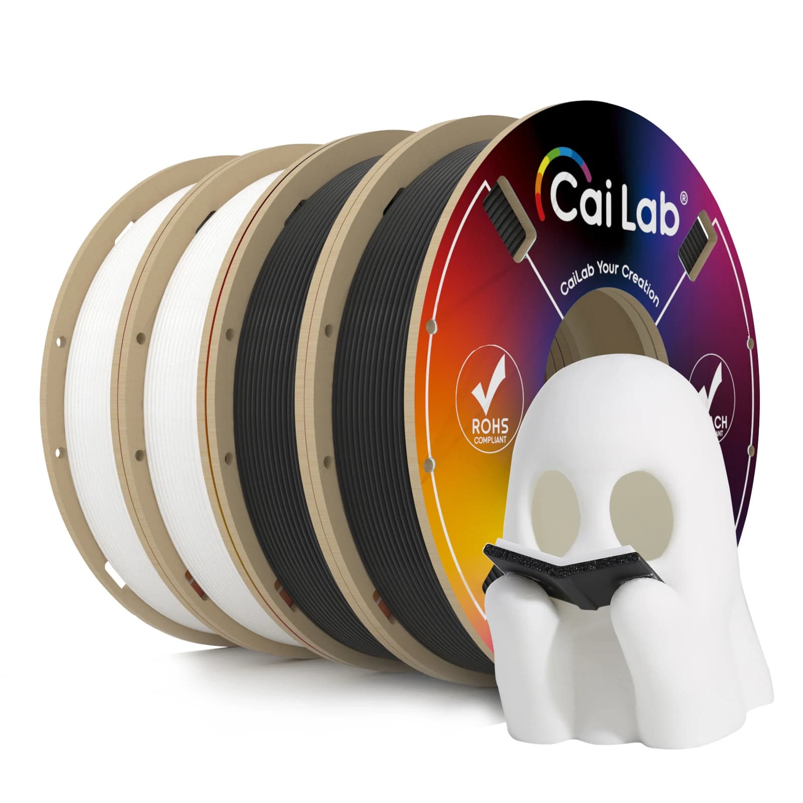 oNewoThe 3D CaiLab PLA+ Printer Filament works with most FDM 3D printers Kit of 4 rolls of 1,75 mm diameter 200 g per coil (black + white)