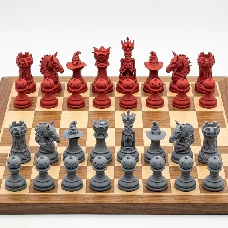 16 Pcs Chess Gothic Chess Set with Skull Pieces Halloween and Christmas Desktop Decorative Ornaments