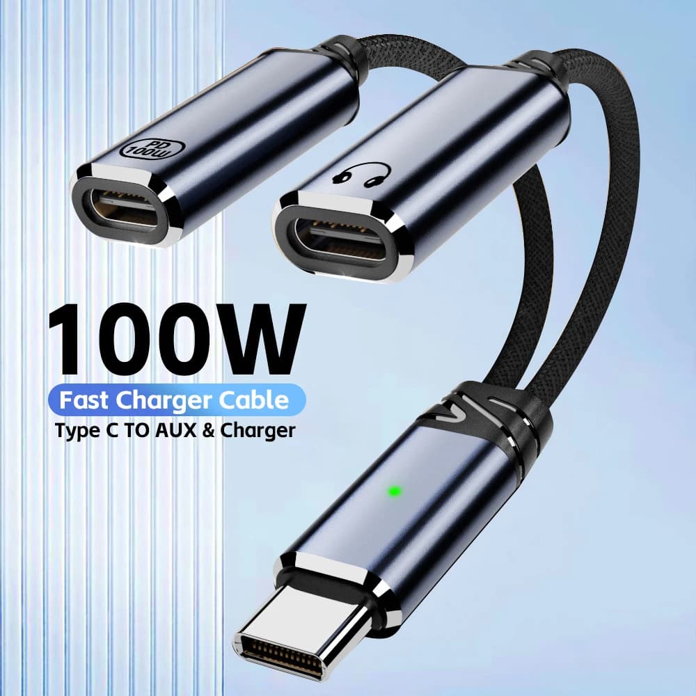 Splitter USB C 2 in 1, Adattatore Convertitore Audio per Jack Cuffie, Connettore di Ricarica Rapida PD 100W per Accessori Laptop Macbook Air