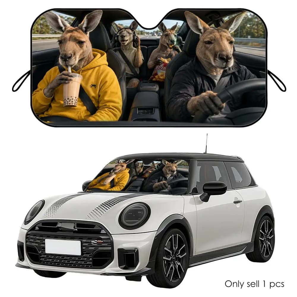 Parasole da Viaggio Kangaroo per Auto, Riutilizzabile in Alluminio, Copertura Isolante UV e Termica per Parabrezza
