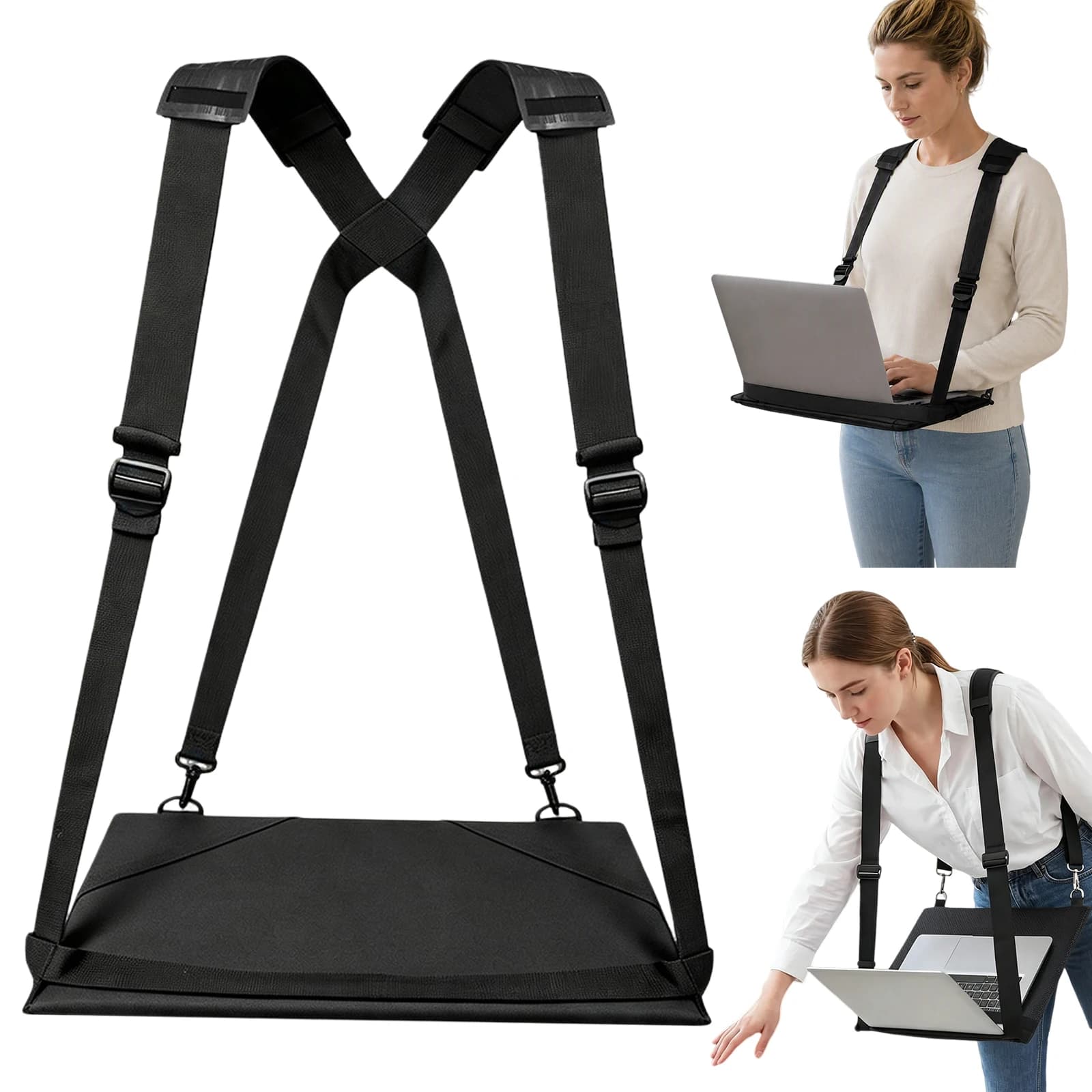 Walking Laptop Stand Portable Shoulder Harness Hands-Free Ergonomic Adjustable Oxford Cloth Tray 16 Inch Laptop
