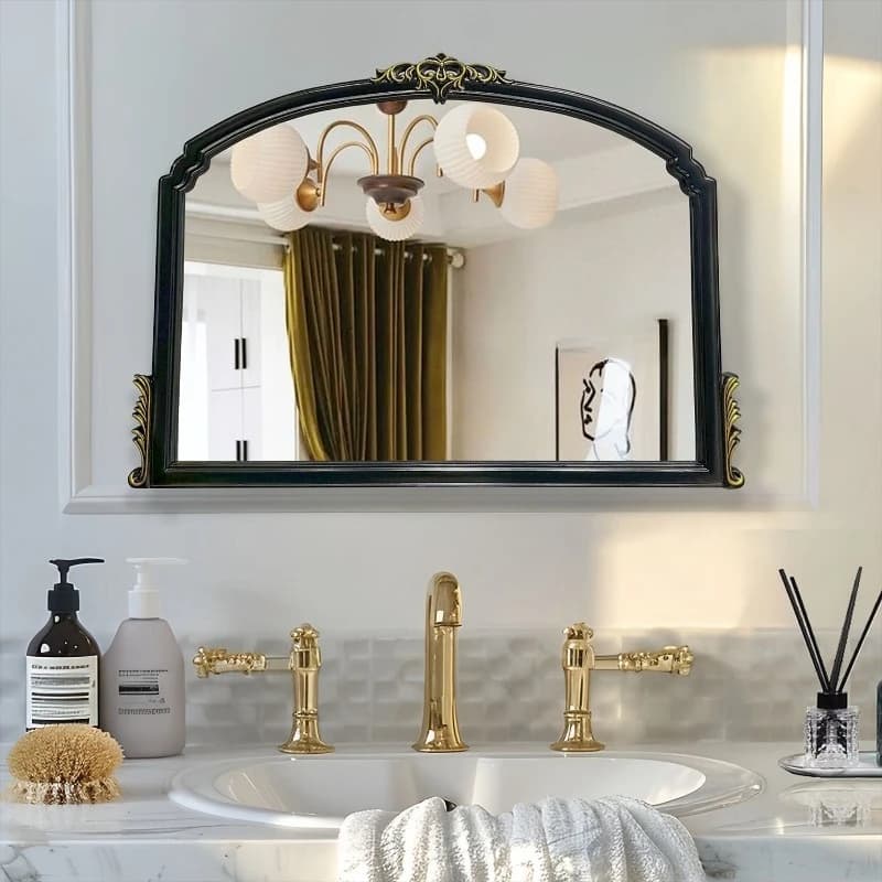 New French Retro Carved Bathroom Mirror Wall Art Photo Frame Decorative Mirror Dresser Makeup Bathroom