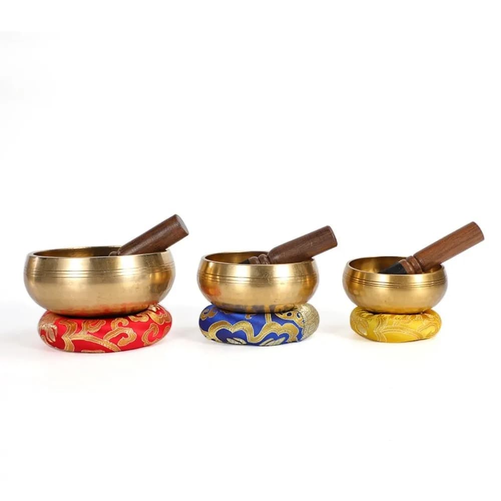 Soft Cushion Nepalese Singing Bowl Stress Relief Home Decor Sound Bowl with Stick Bottom Engraved Tibetan Singing Bowl Set