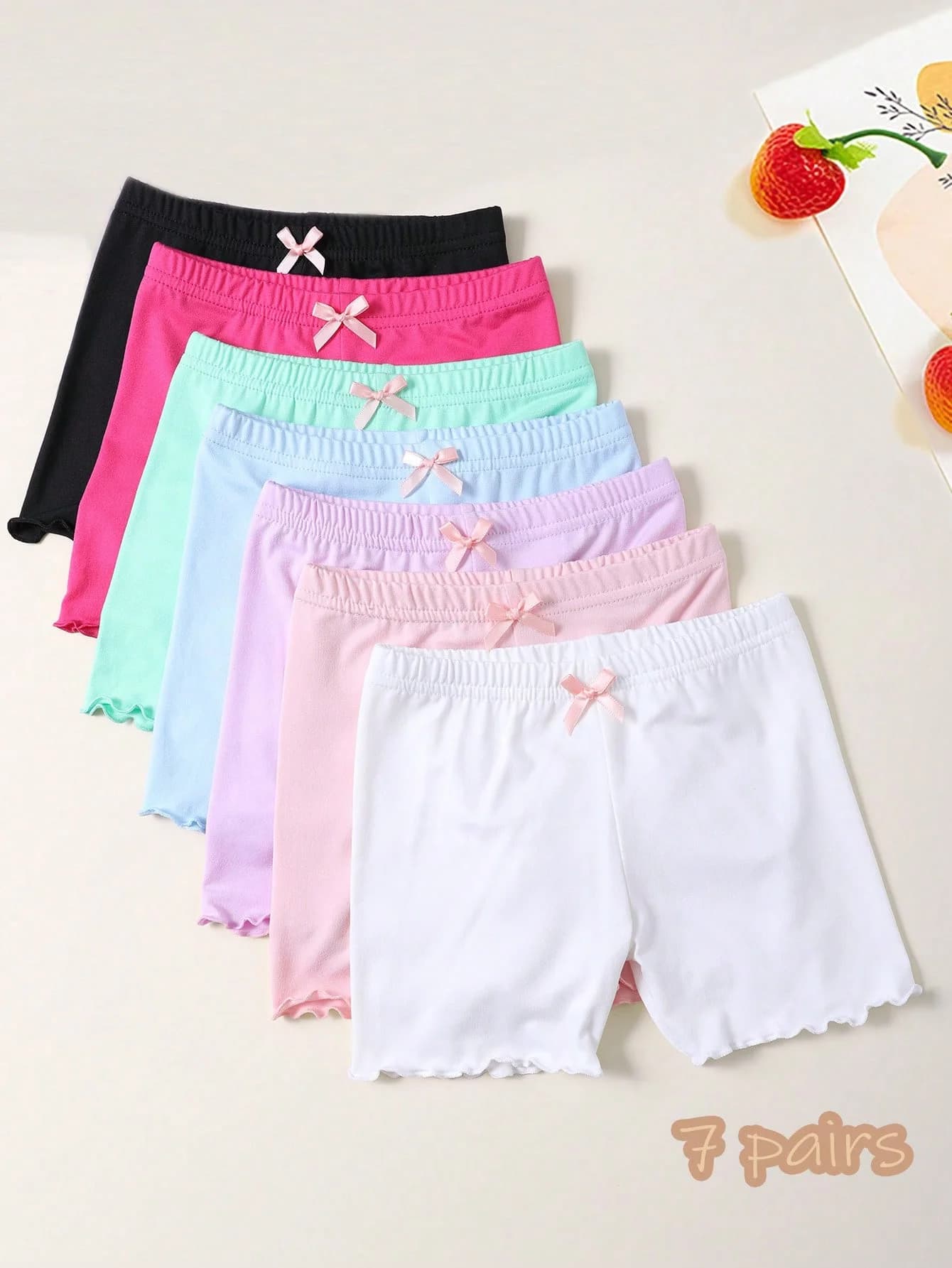 Set di 7 Pantaloncini Anti-Esposizione per Bambine 1-12 Anni, Decorazione a Fiocco, Bordo Arricciato, Vita Elastica, Traspiranti, Intimo per Bambini, Uso Quotidiano