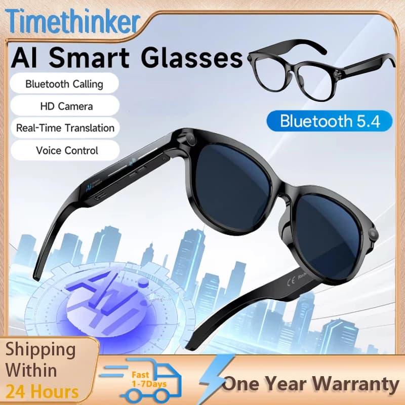 Occhiali Smart AI con Traduzione in Tempo Reale, Doppia Fotocamera HD da 200MP, Chiamate Bluetooth, Funzione Audio Video e Riproduzione Musicale