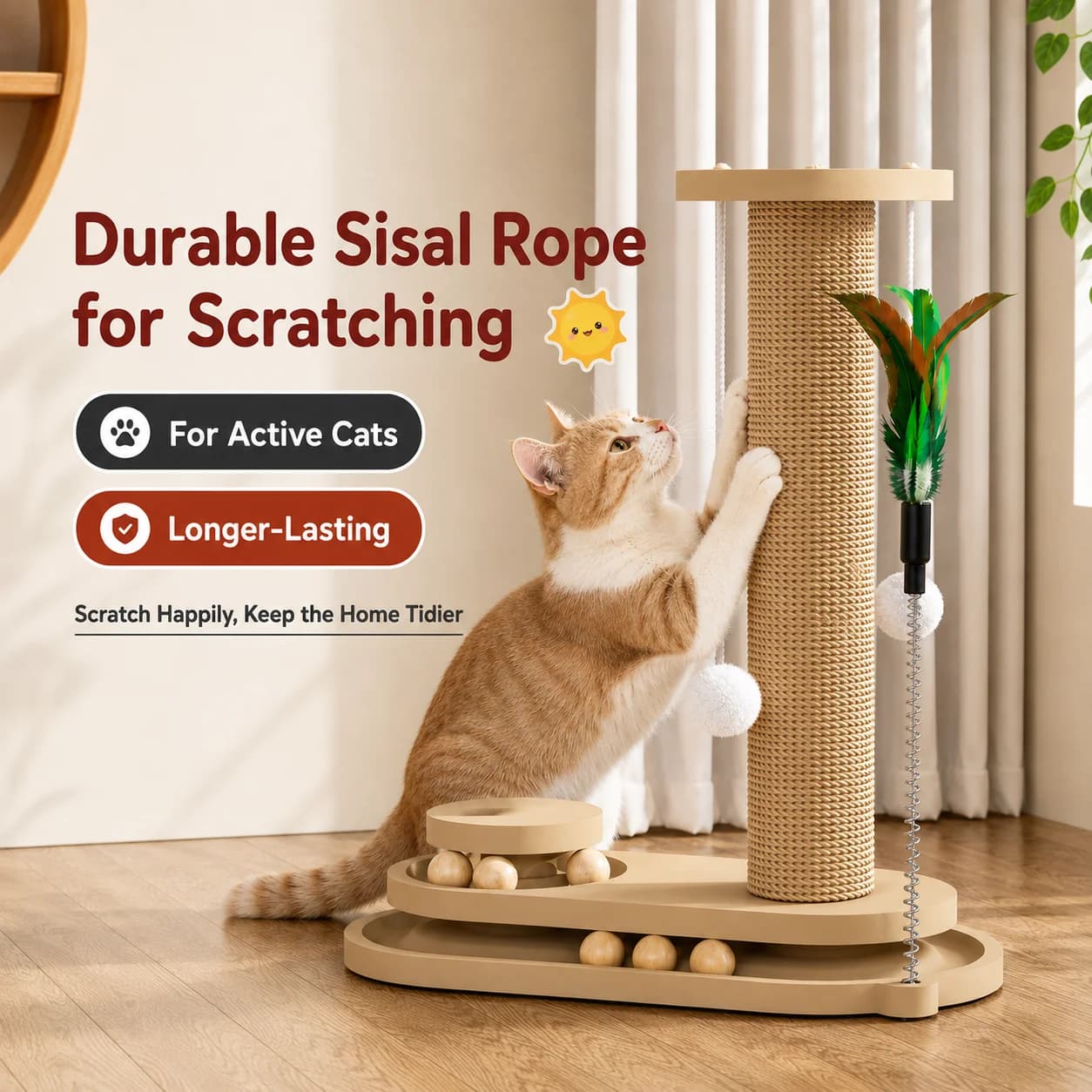 Modern style foldable cat tree scraper, wear-resistant wood density board, shaving hemp rope toy, pet supplies
