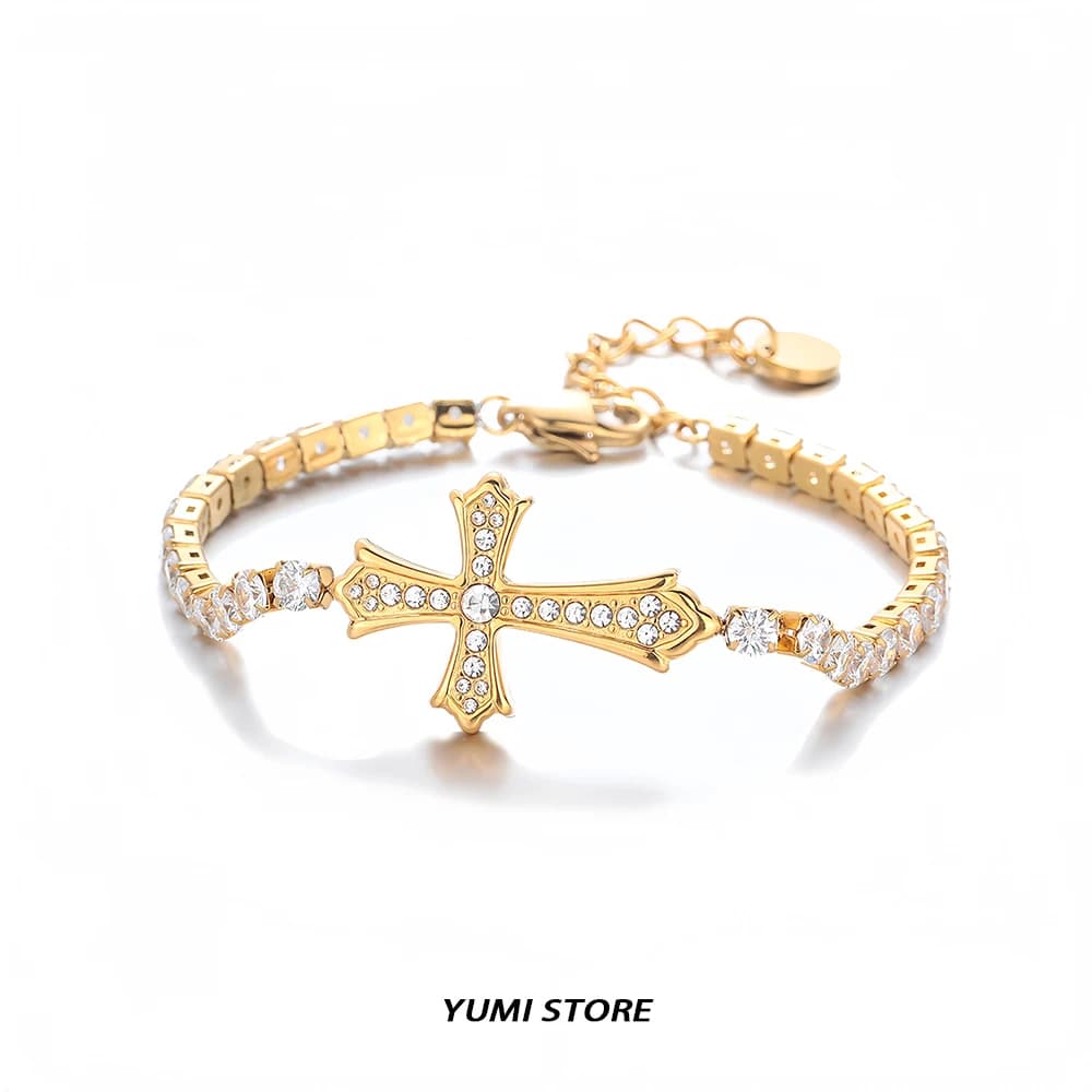 Luxury Zircon Cross Bracelet For Man Woman Non Fading Titanium Steel Adjustable Bracelet Hip Hop Vintage Couple Jewelry New Gift