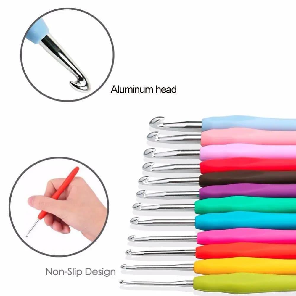 2.0-10mm Strumenti artigianali multicolori Manico ergonomico Tessuto filato Uncinetto Ferri da maglia Alluminio