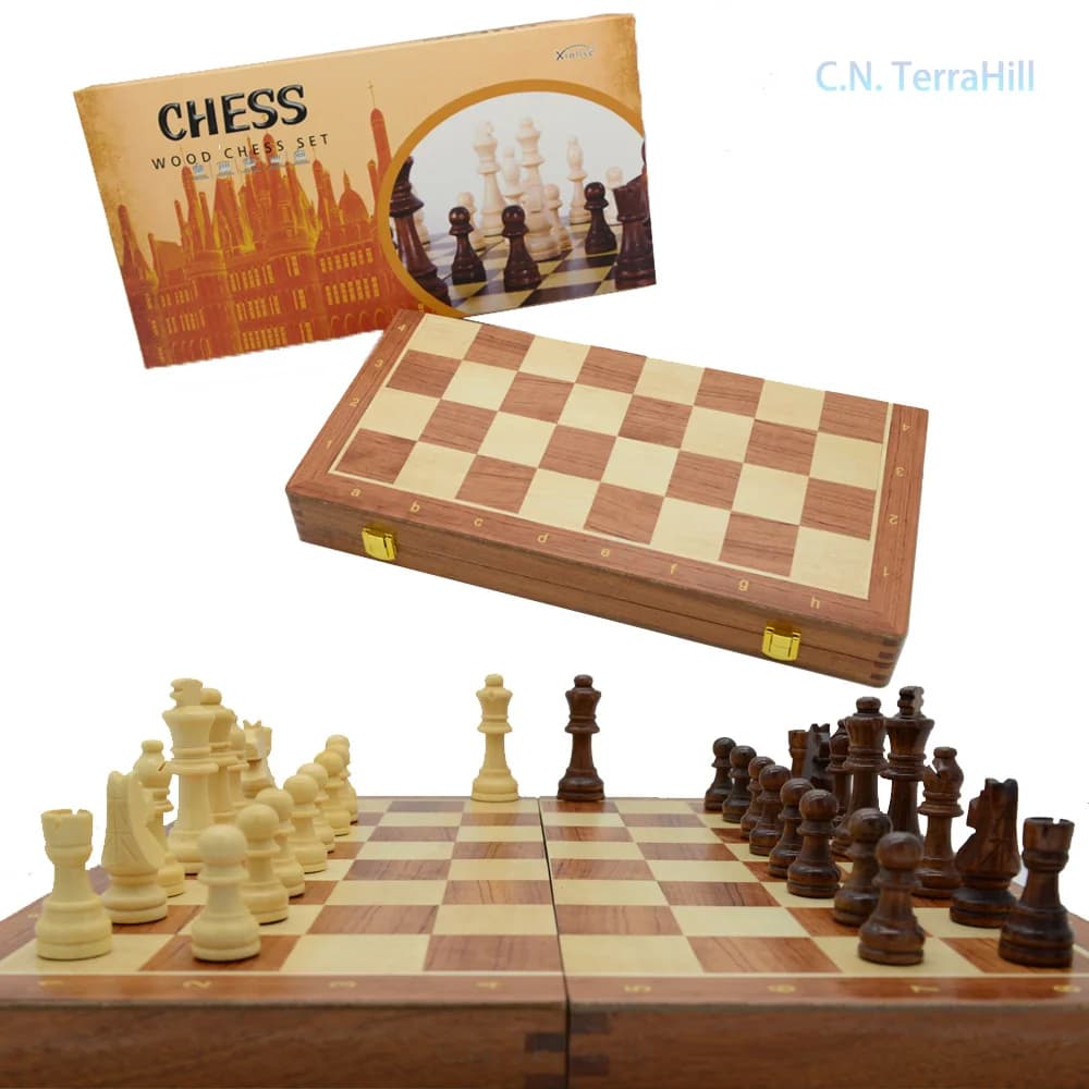 Wooden Folding Chess Set Portable Educational Strategy Board Game for Kids and Adults Travel