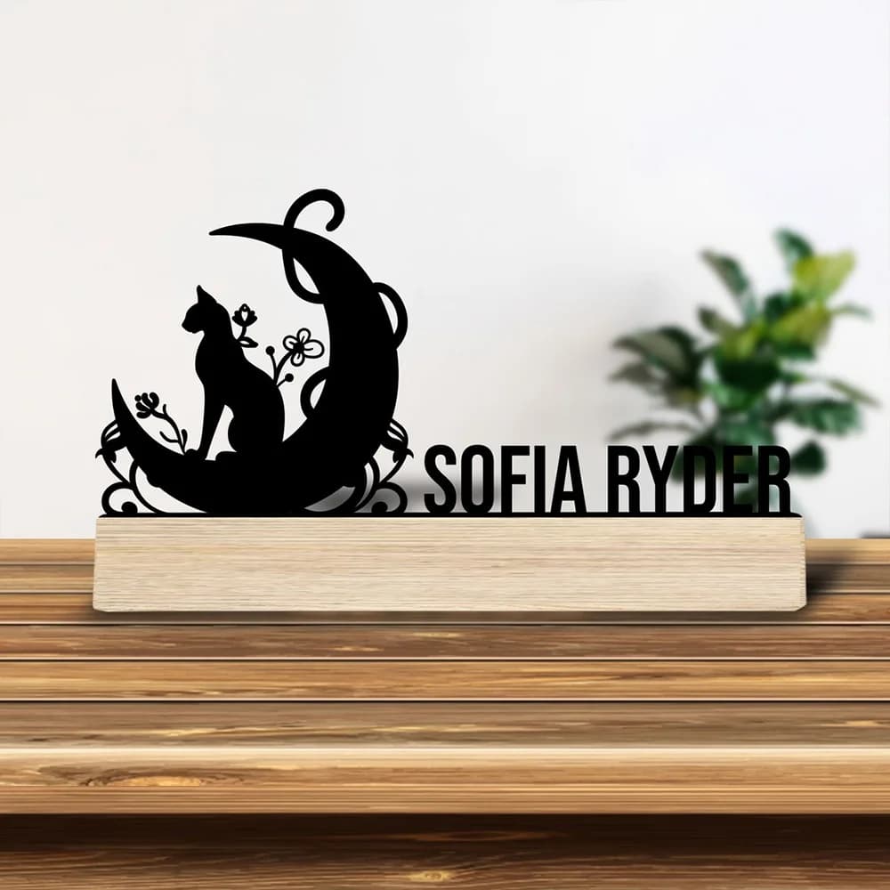 1pc Personalized Desktop Metal Ornaments Customizable Name With Wooden Base Desktop Decorations,Office Decorations