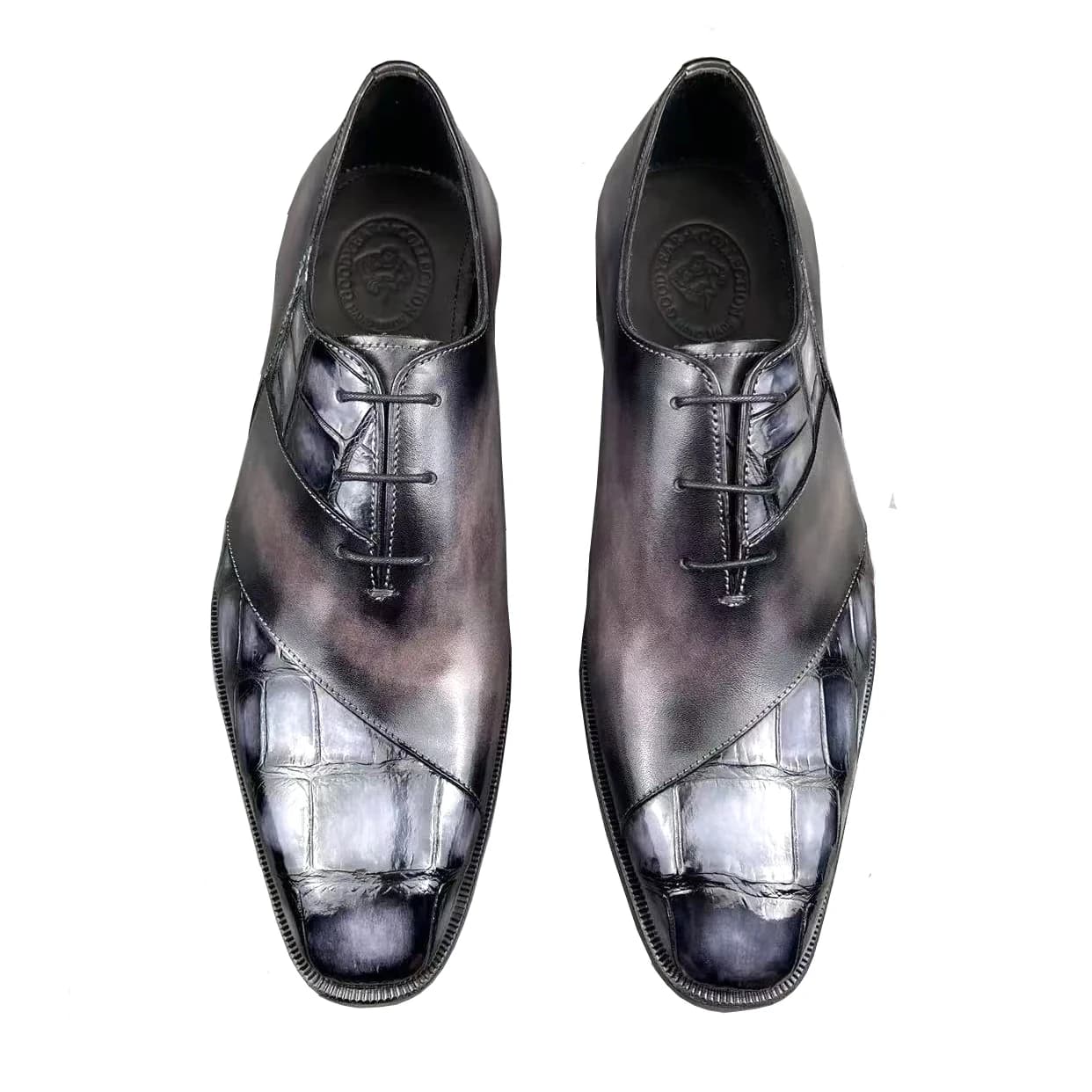 Nuove Scarpe Eleganti da Uomo, Calzature Formali Maschili, Scarpe Effetto Coccodrillo con Finitura Spazzolata