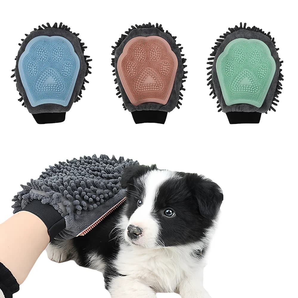 Guanto da bagno 2 in 1 per animali domestici con spazzola per la pulizia su entrambi i lati, guanto impermeabile per massaggio e lavaggio, per la toelettatura di cani e gatti, 1 pezzo