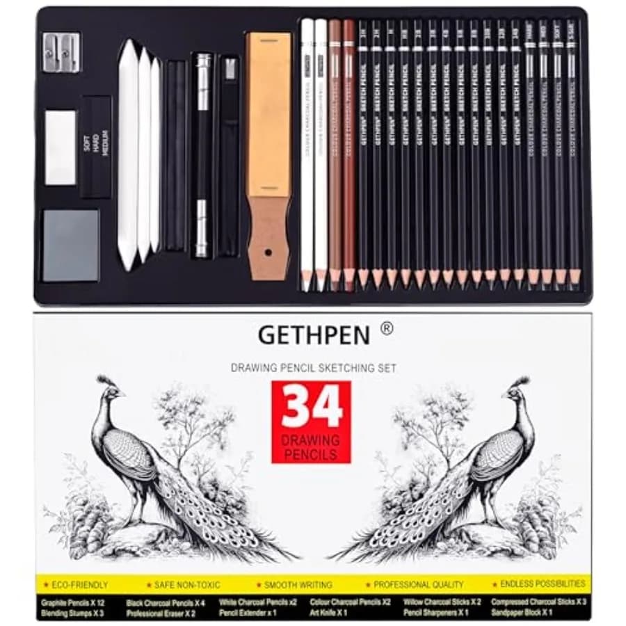 Sketch Pencils for Drawing, Pcs, Graphite Pencil B-4H,Charcoal Pencil, With Graphite Sticks, Erasers and Sharpener, Art Pencils