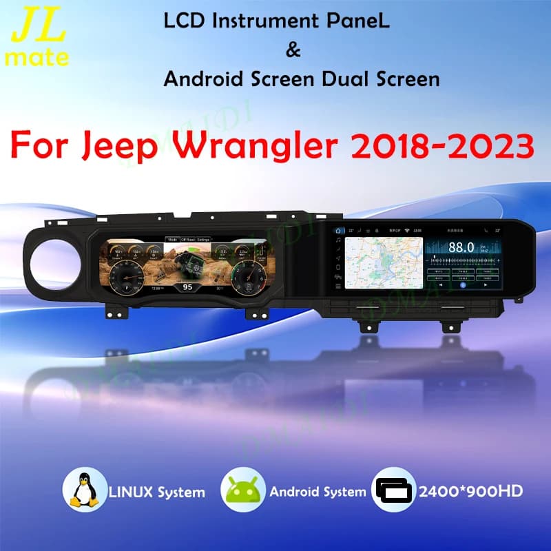 Android 13 Auto Doppio Schermo Lettore Multimediale Per Auto Radio Per Jeep Wrangler 2018 - 2023 CarPlay Navigazione GPS Carplay Cruscotto
