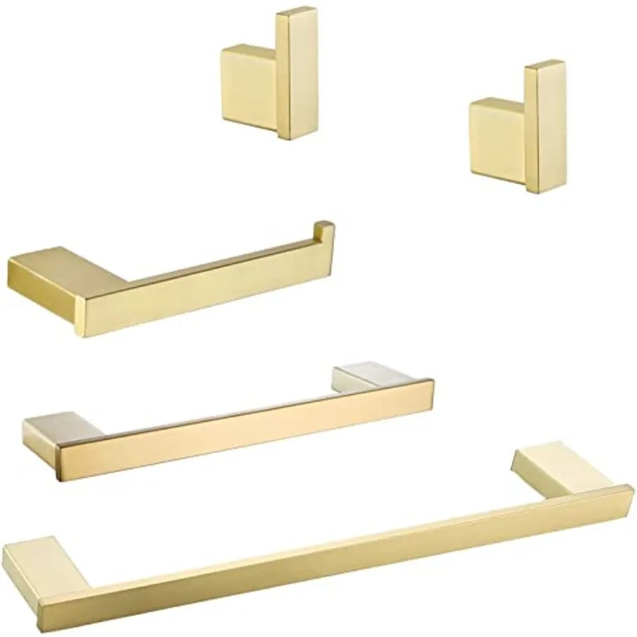 Bathroom hardware set: brushed brass 18-inch gold towel bar, hooks, toilet paper holderdurable, corrosion-resistant, elegant fi