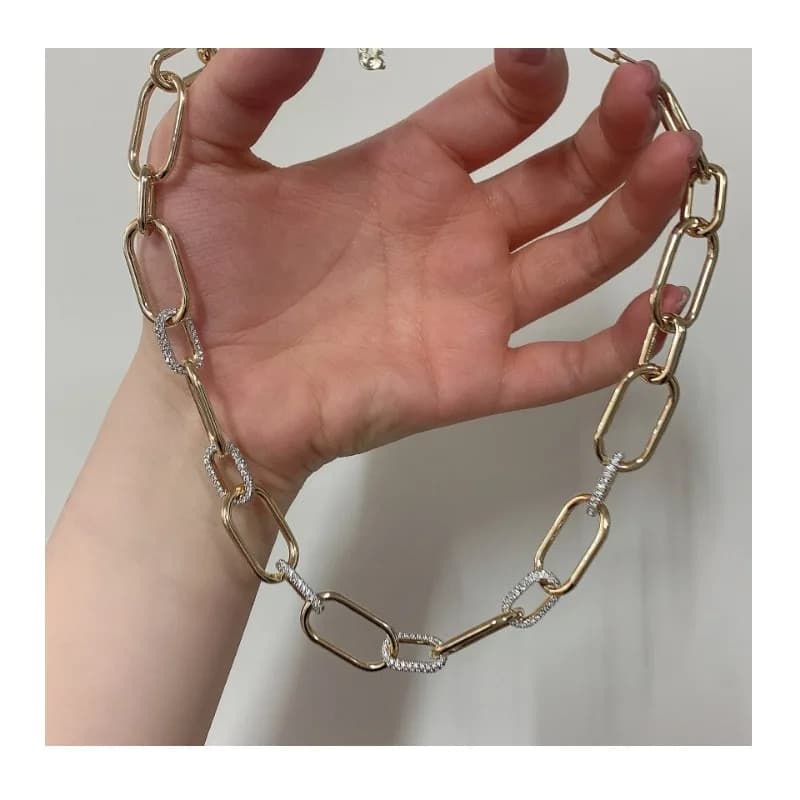 New Shijia Unique Oval Ring Double Ring Necklace, Romantic Gold Pin Lock Necklace