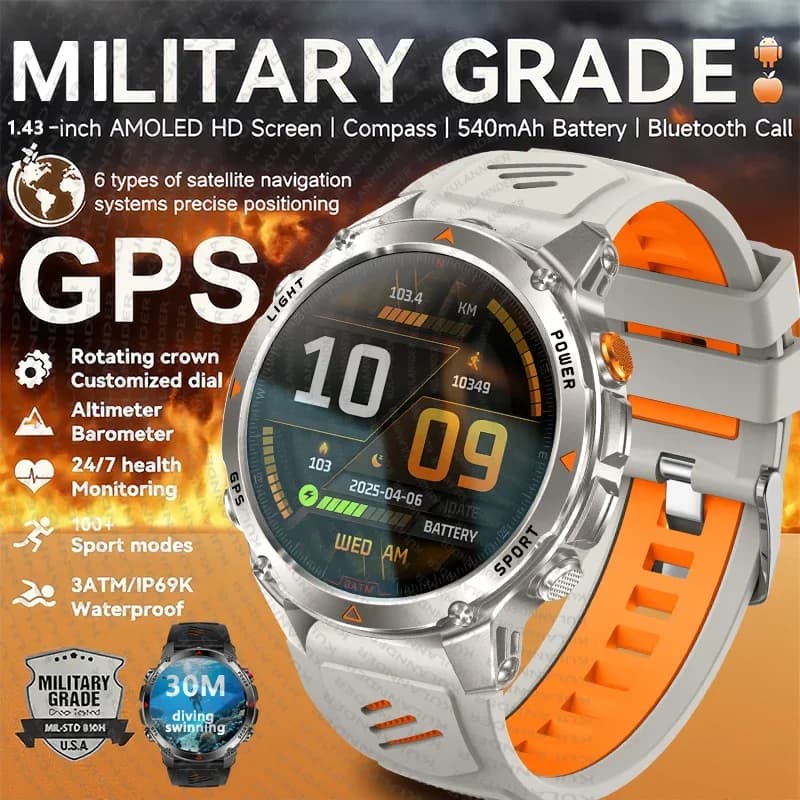 T-Rex 3 Ultra Watch GPS 30M Impermeabile Smartwatch Uomo Braccialetto Sportivo Nuoto GPS Integrato Chiamata Bluetooth Orologio Fitness Outdoor