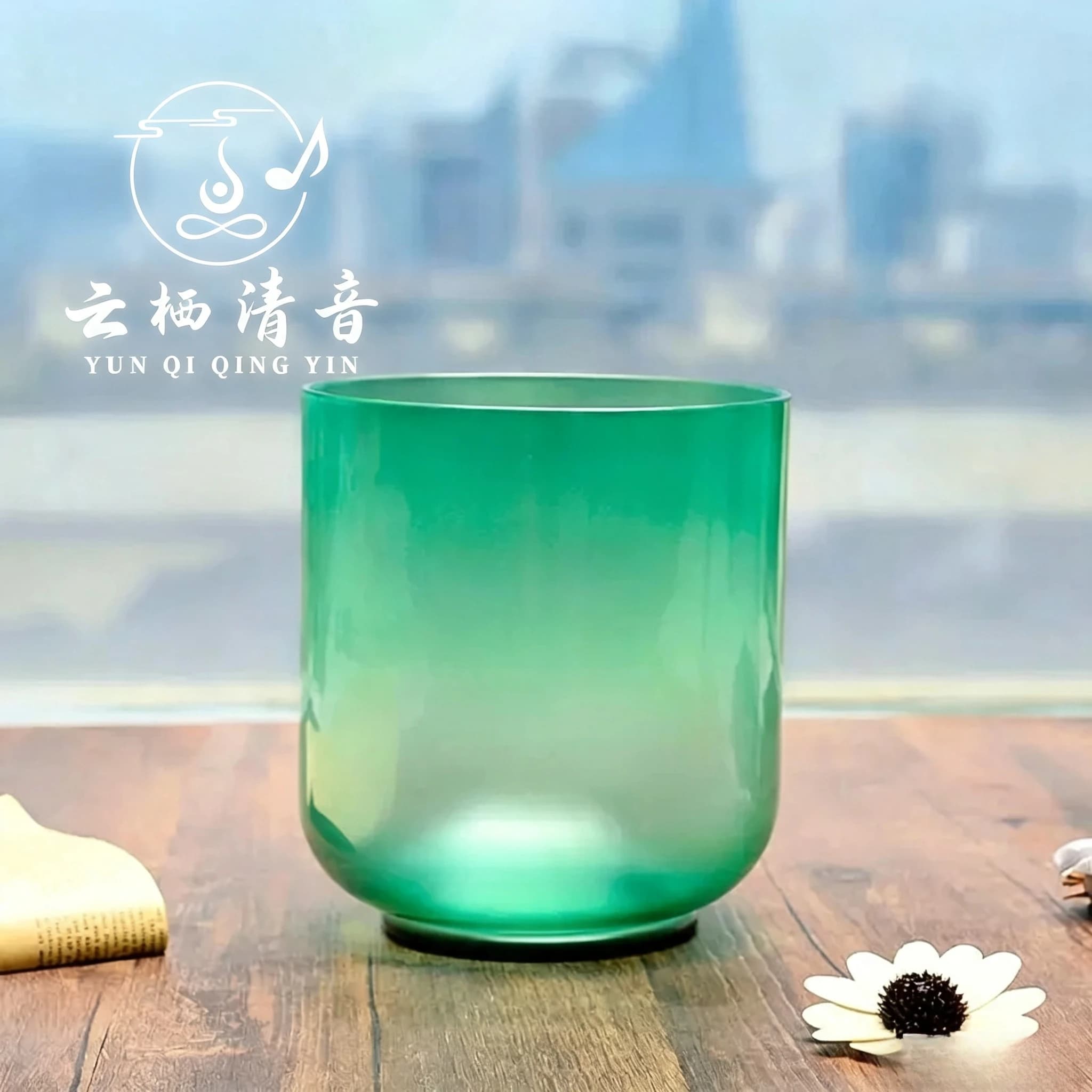 YUN QI QING YIN 6 Inch Clear Green Quartz Chakra Singing Bowl Stress Anxiety Hypertension Relief Sound Healing Yoga Bowl