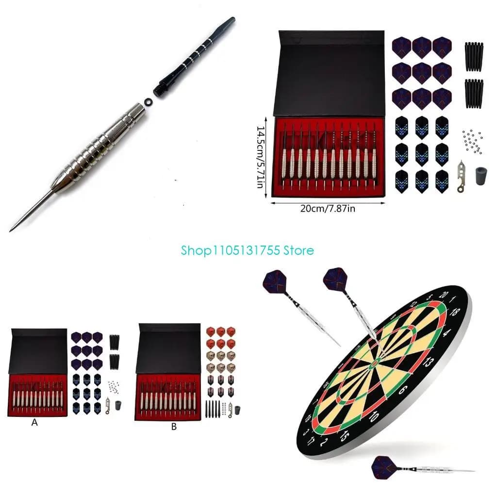 K0EF Set 12 freccette con punta in acciaio con alette, aste in alluminio, anelli, strumento per freccette, affilatore per con