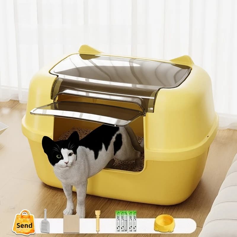 Padelle per gatti di grandi dimensioni Isolano gli odori Lettiera per gatti Anti-spruzzi Gattino Toilette Deodorante Forniture per gatti completamente chiuse Regalo gratuito