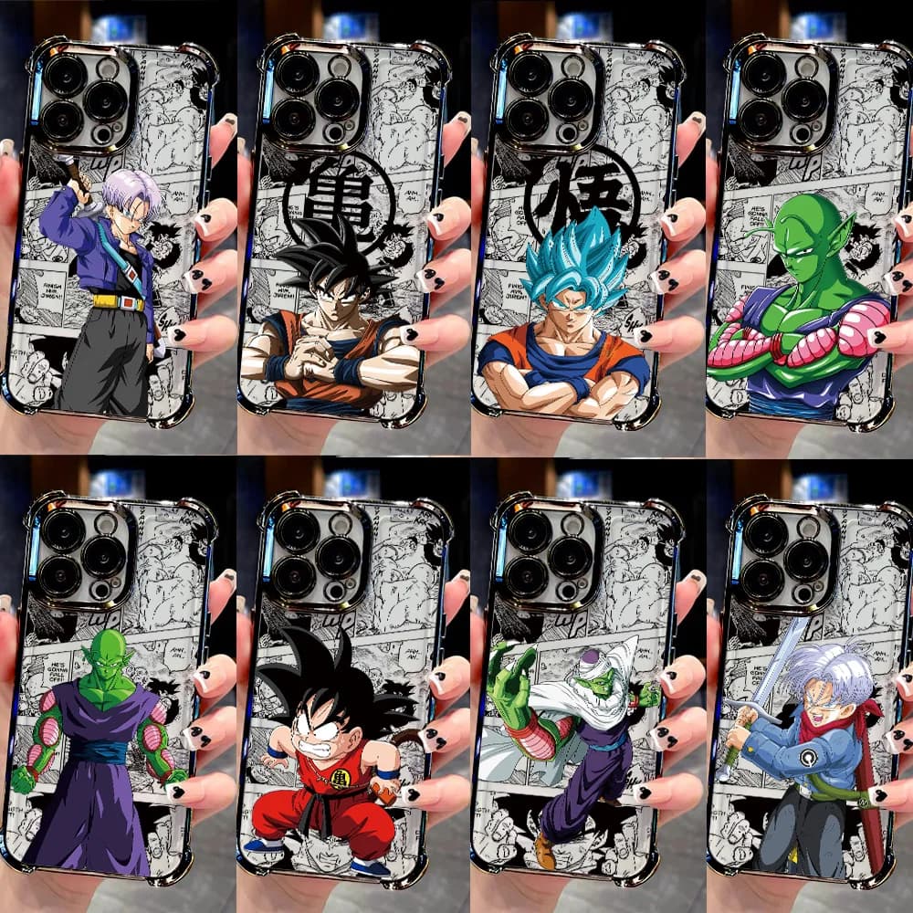 Plating Phone Case For iPhone 17 17e 16e 16 15 14 13 12 11 Pro Max XSMax Plus Anti-Fall Airabag Cool Goku Anime Dragons Balls