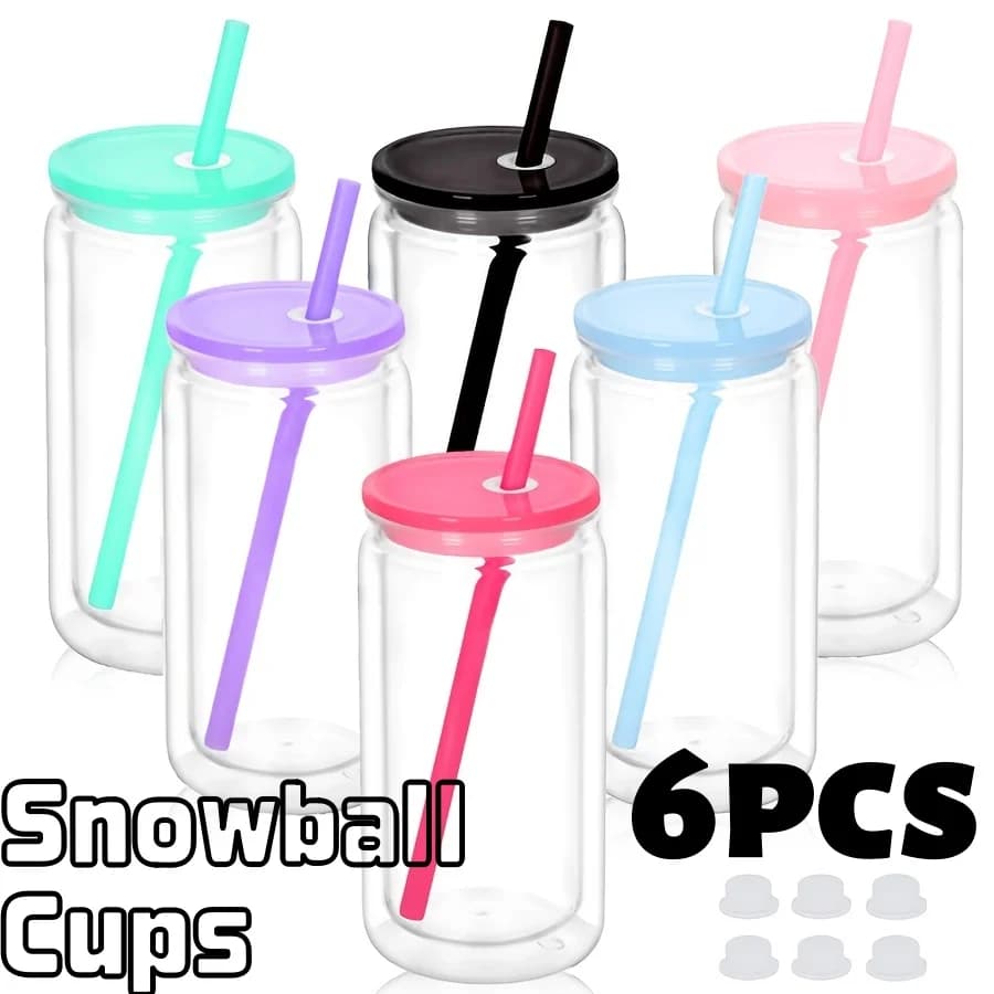 Bicchiere Snowglobe Fai-da-Te da 16OZ con Foro Pre-Forato, Bottiglie d'Acqua in Plastica Riutilizzabili, Bicchieri Mason Jar Resistenti alle Rotture per Regali Festivi