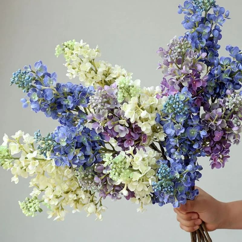 3D Real Touch Lilla Artificial Flowers Fake Plant Home Decoration Simulation Flower White Lilac Table Decoration with Ortensia branch