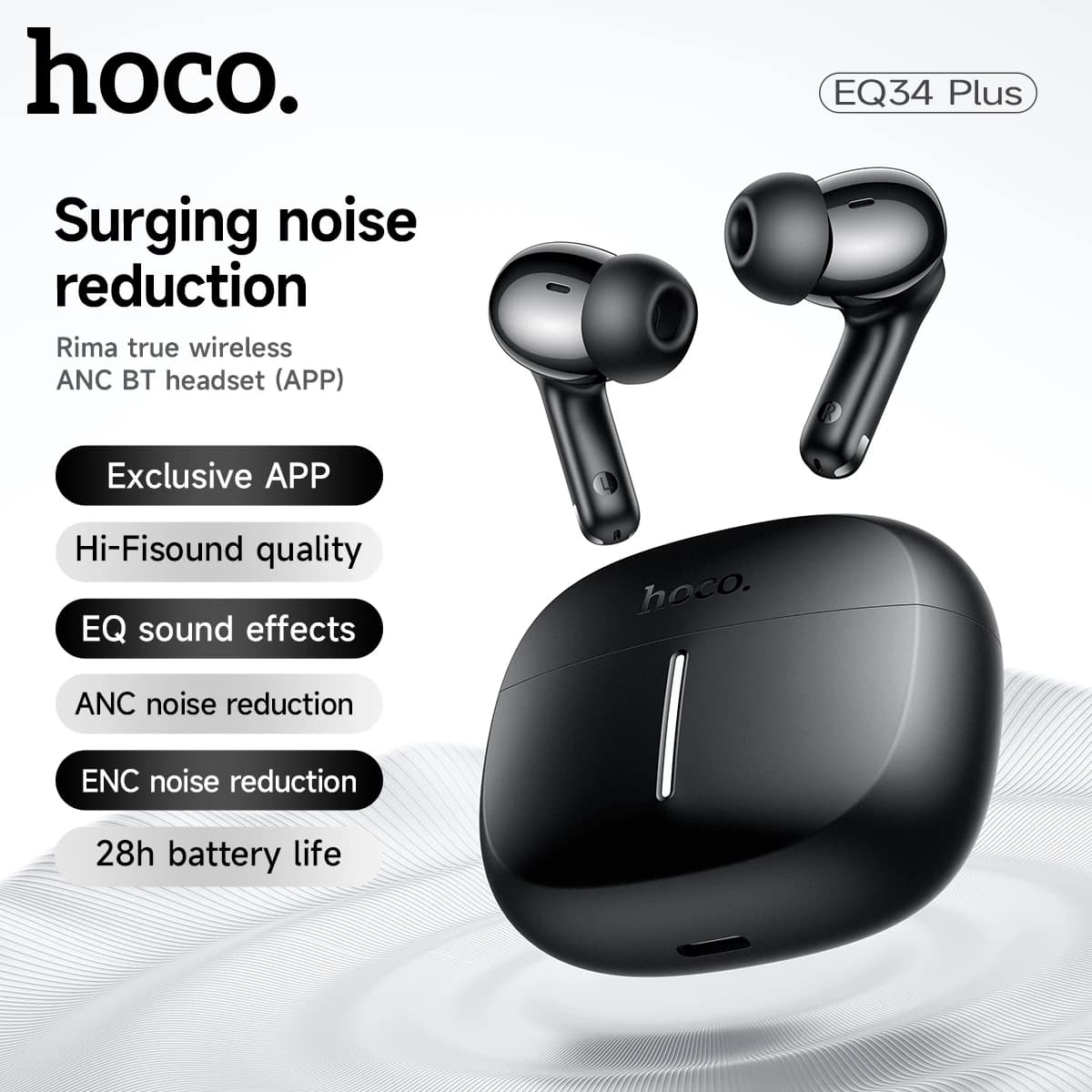 HOCO ANC Auricolari Bluetooth 5.4 wireless con riduzione acitve del rumore con controllo app EQ Suono HiFi Sport Musica Auricolari 28 ore in standby
