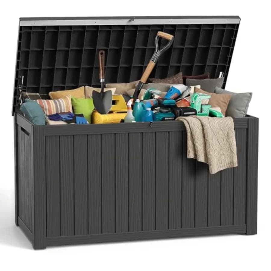 280 Gallon waterproof outdoor storage boxes with lid, large resin containers for patio and garden
