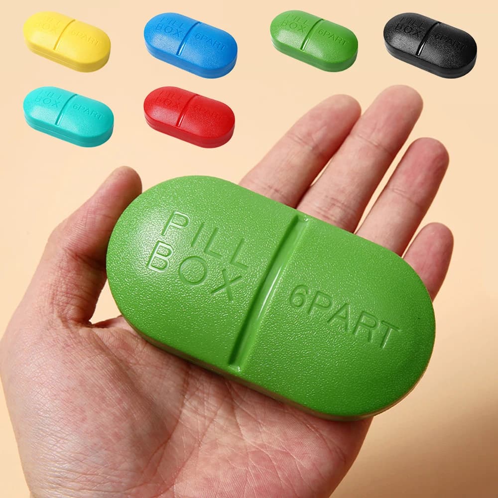 1PCS Daily Pill Organizer 6 Compartments, Small Pill Box Portable Travel Medicine Case Pill Container for Vitamin, Cod Liver Oil